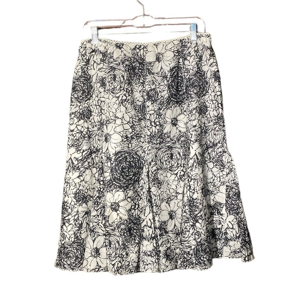 Susan Bristol A Line Black & White Flowy Floral Silk Blend Skirt Women's Size 8